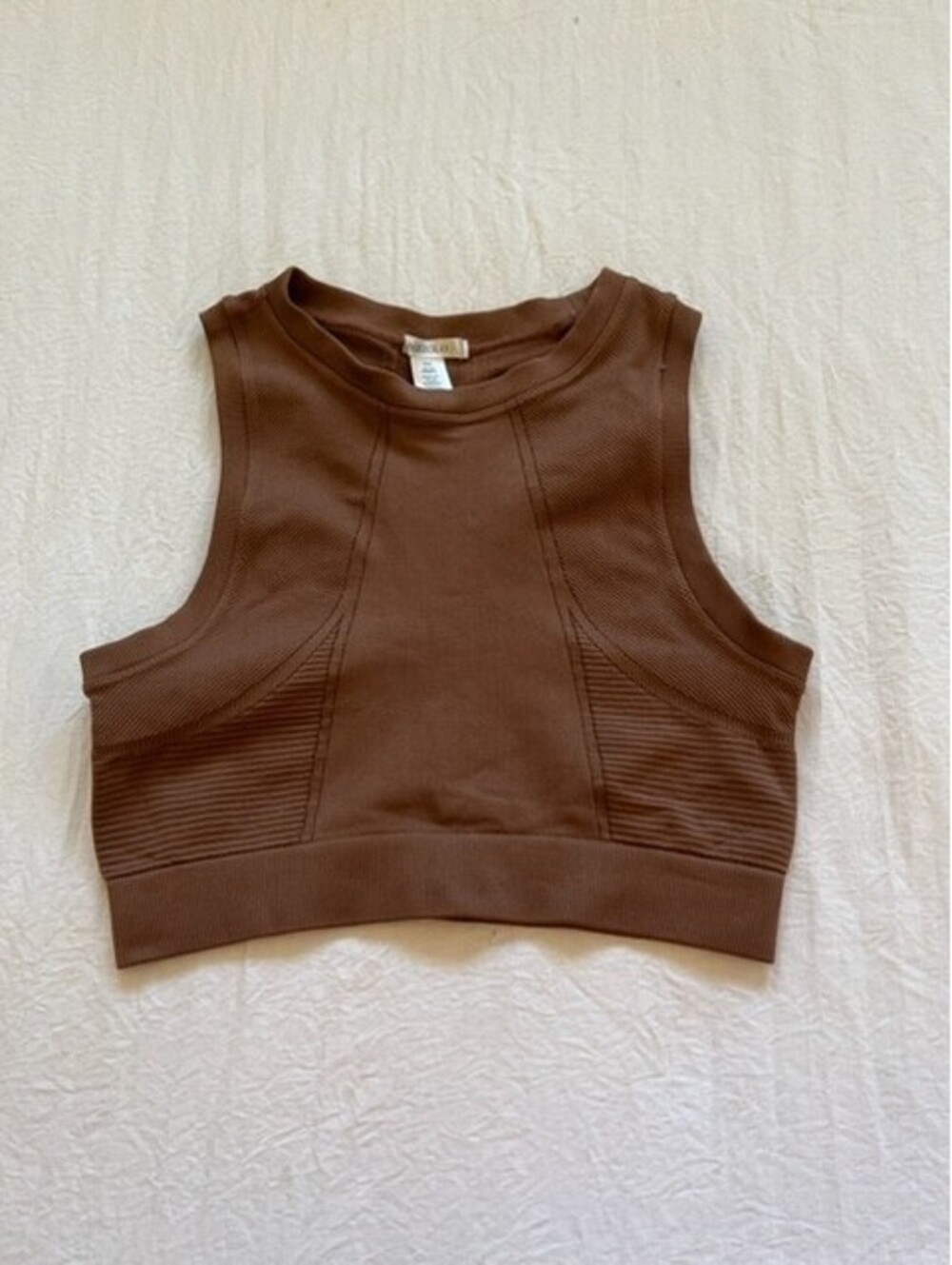 Girl's Sports Bra Crop Top Ribbed Brown Color Size S/M